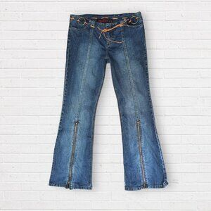 MUDD Y2K Vintage Low Rise Flare Bell Bottom Zipper Leg Brass Ring Belt Jeans 11